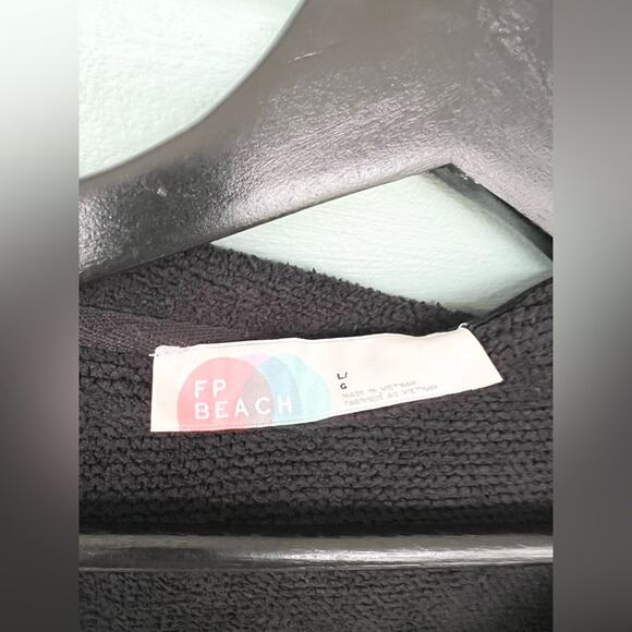 Free people beach bino pullover black knit banded bottom oversized cozy fall L - Picture 5 of 9